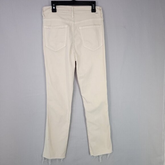 MOTHER High Waisted Rascal Ankle Fray Jeans Womens 27 Chalk It Up Ivory Stretch - Picture 2 of 16